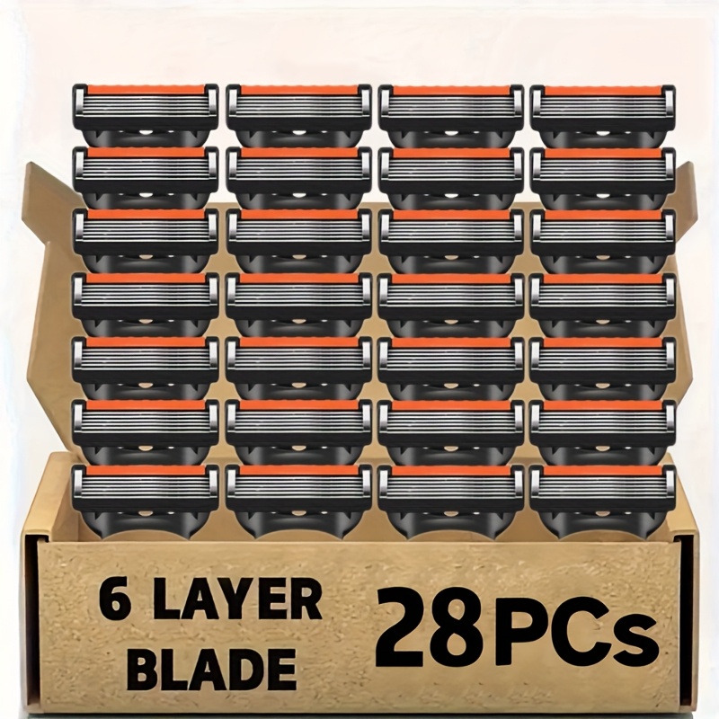 28pcs, Men' Replacement Parts, Men's 6-layer Blade Manual Shaver, Suitable For Dry And Wet Use, Sharp And Durable , Classic Men's Facial Care Tool
