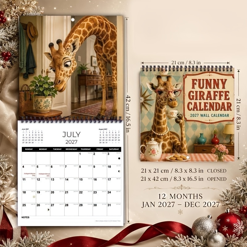 TEMU Calendario da parete agenda 2027 con divertente - Grandi blocchi scrivibili, rilegatura a spirale a filo, agenda mensile 12 mesi con festivit�