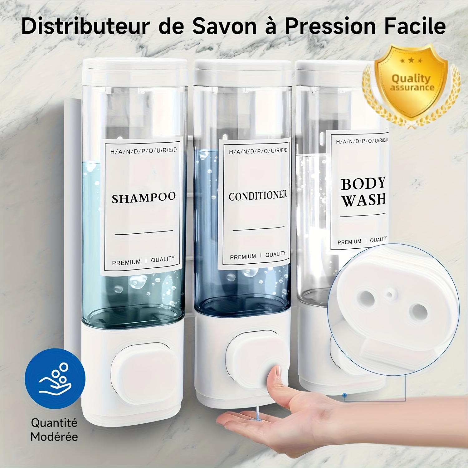 3 Shower Dispenser for Shampoo, Wall-Mounted Soap Dispenser Set, Conditioner, And Body Wash - No Drill, ABS Material - 10.14oz X3, Ideal for Home, Hotels, & Restaurants.shampoo Dispenser/shower Shampoo/bathroom Decor And Accessories/soap Dispenser