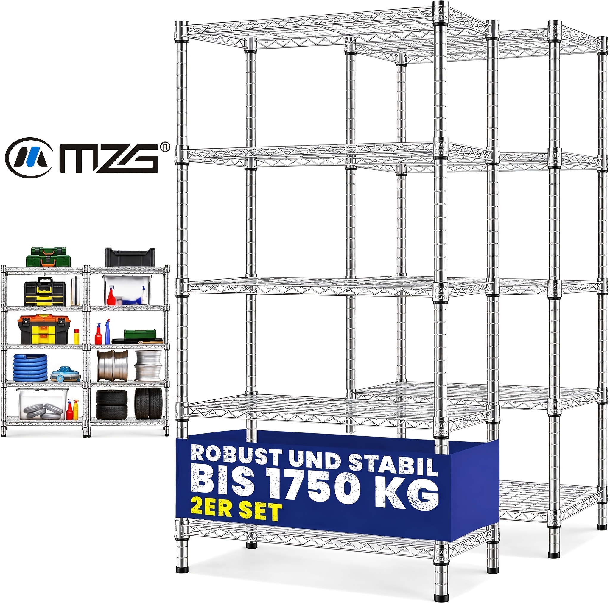 Image of 2x Heavy-duty Shelf 160x60x35cm Fastening Material 1750kg Adjustable Shelf Height Basement Shelf Storage Shelf Modular Shelf Metal Shelf Workshop Shelf Silvery Storage And Organization