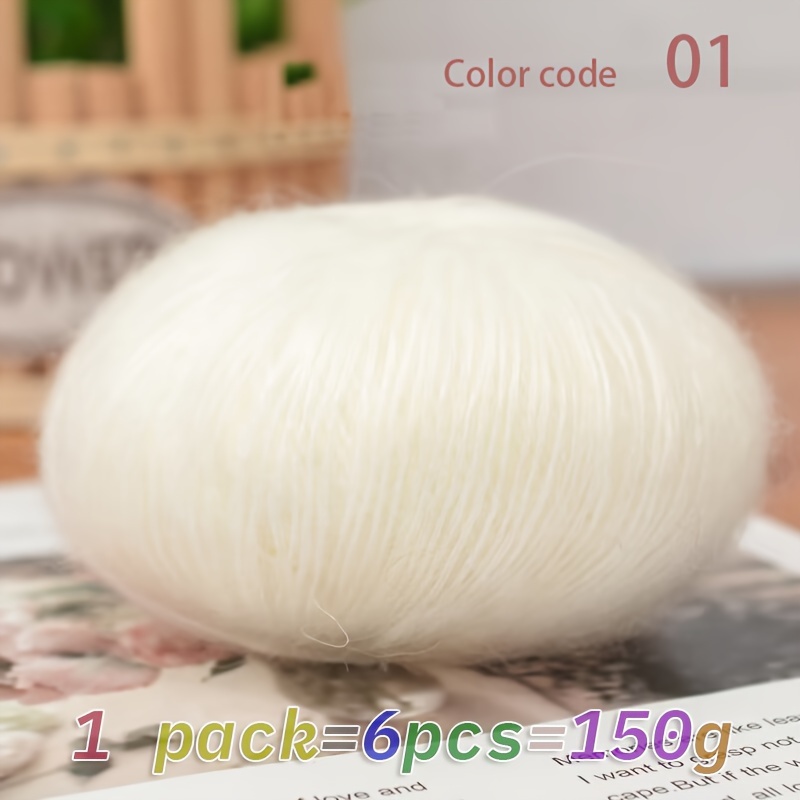 Image of 150g, 6 Skeins/pack, Mohair Yarn For Hand-knitting Diy Craft Kits, Suitable For Sweaters, Shawls, Openwork Sweaters, And Scarves. Fine Roving Yarn, Long-haired Mohair Yarn Balls