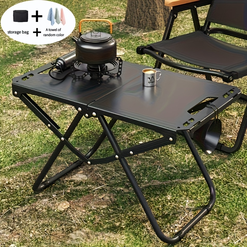 TEMU Portable Folding Camping Table With Storage Bag And A Random Color Towel, Lightweight Iron Picnic Table, Portable Design Suitable For Outdoor