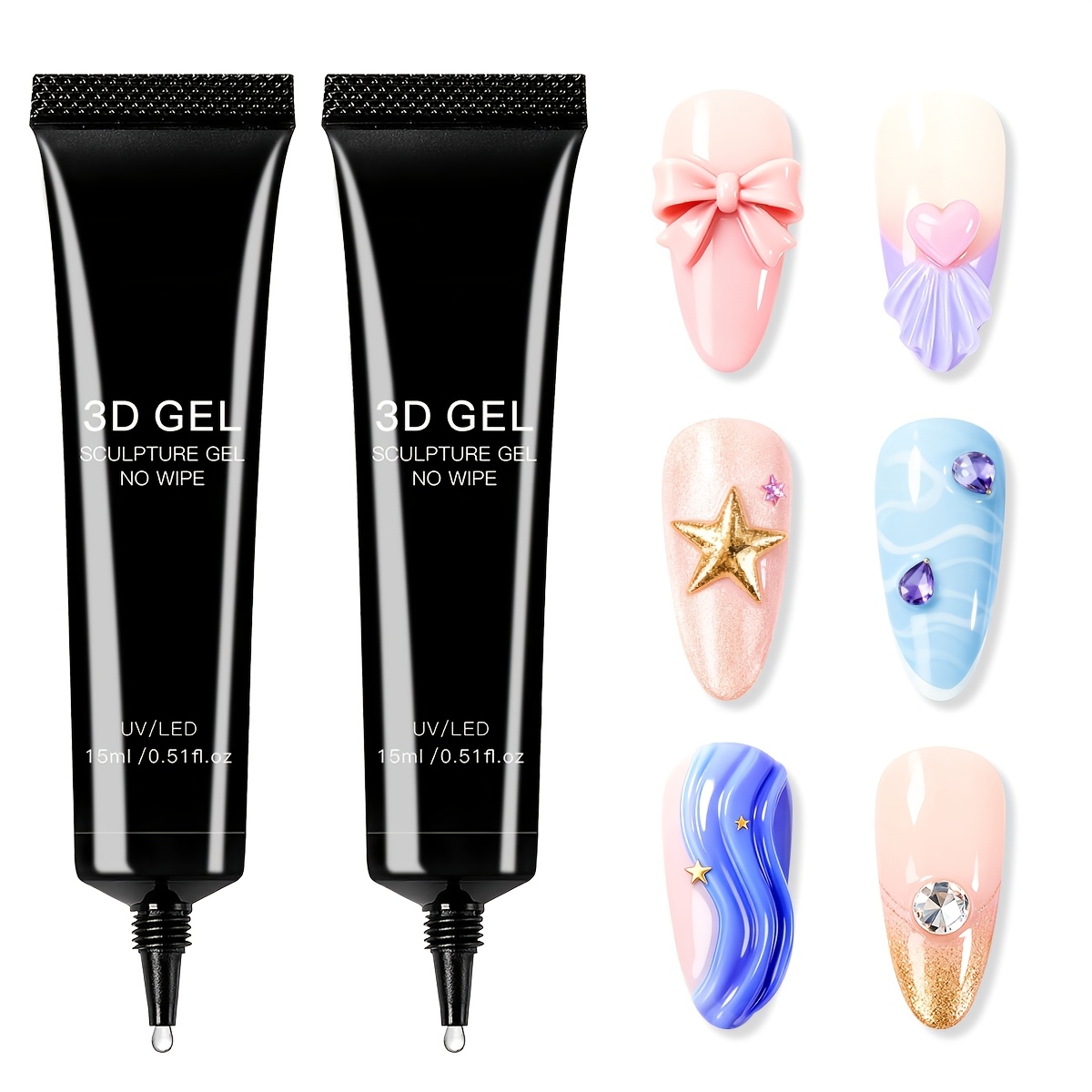 Image of 3d Sculpture Gel For Nails - Super Strong, No Wipe Nail With/led For 3d Nail Art, Charm Decorations & Gem Jewels, , Nail Art Supplies | | Smooth Application