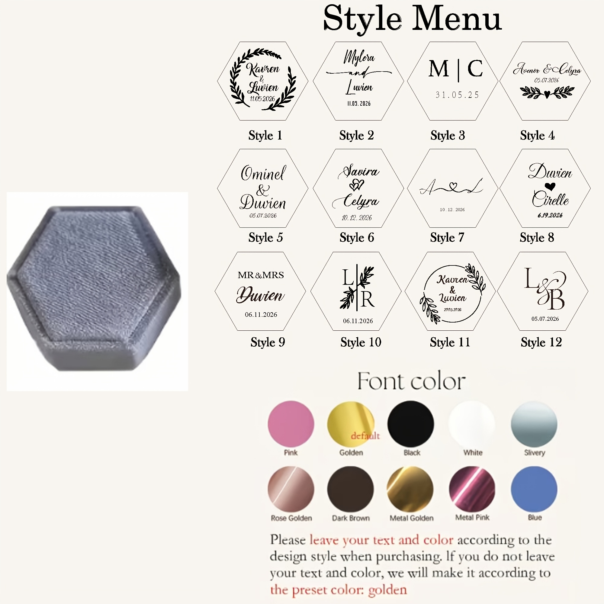 Personalized Hexagonal Velvet Ring Box, Customized Keepsake Holder
