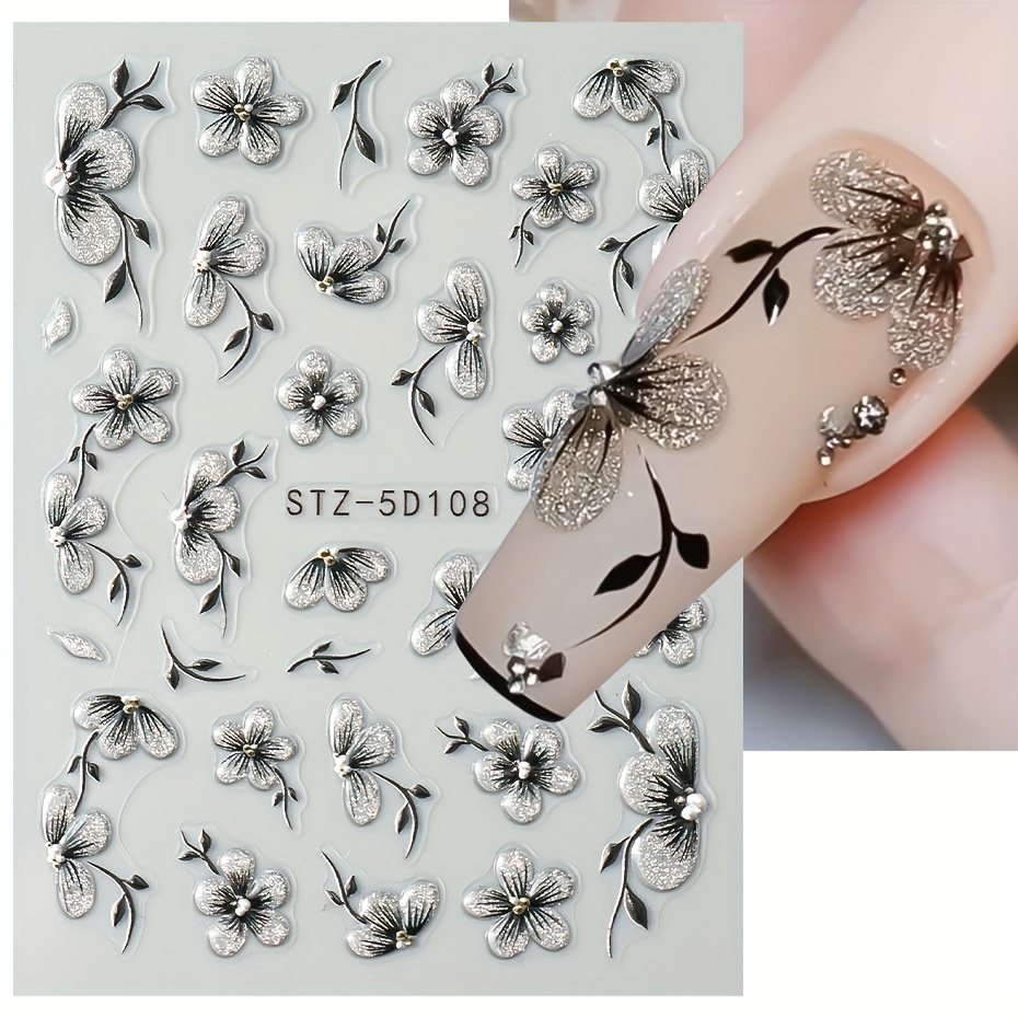 

1pcs 5d Acrylic Glitter Flower Nail Art Sticker Decals Watercolor Ink Blooming Floral Leaf Self-adhesive Slider Manicure Decor