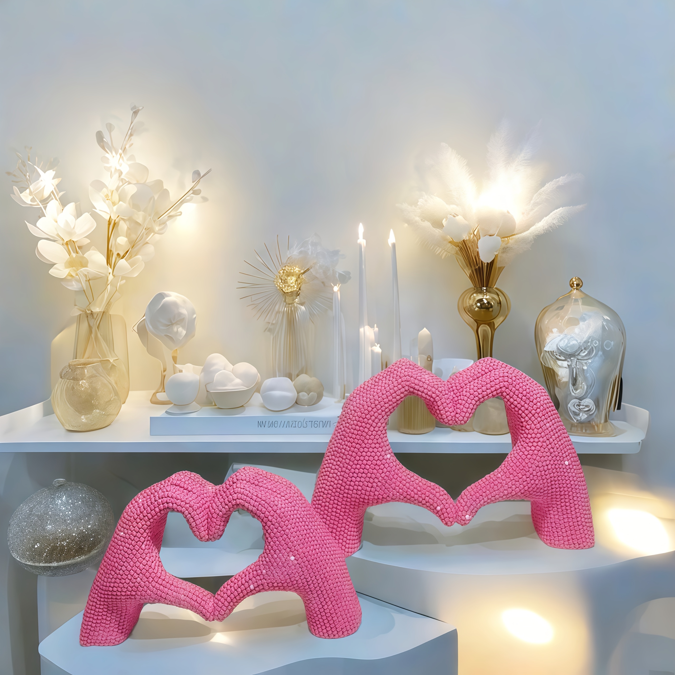 

Valentine's Day -shaped Handmade Decoration, Valentine's Day Pink Gift Resin Crafts, Bedroom Desktop Love Decoration, Study And Office Desk Gesture Decoration, Perfect Valentine's Day Gift