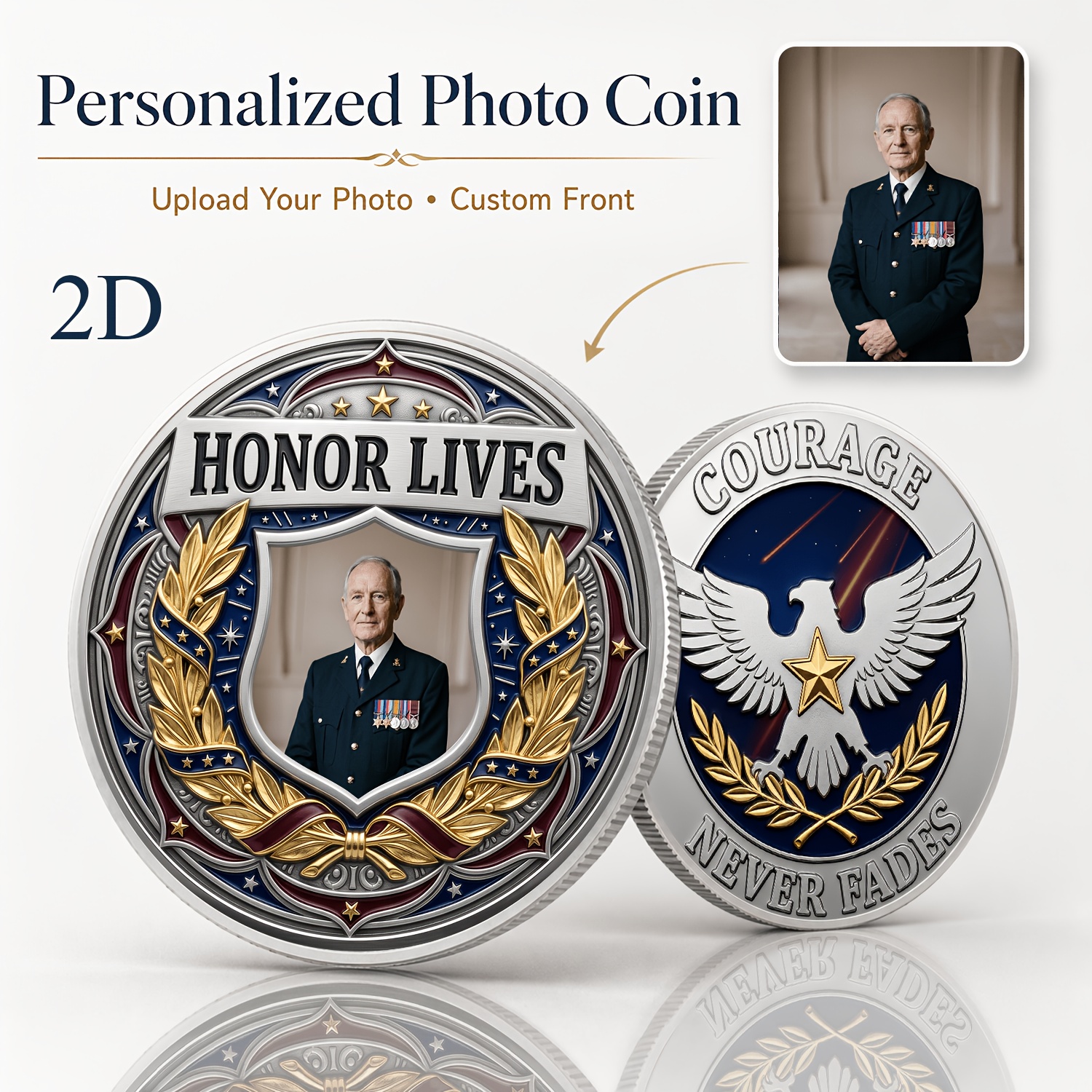 TEMU 1pc, 2d Flat Personalized Photo Custom Commemorative Coin, Front Side Supports Uploading Portraits, Pets, Couple Photos, Family Photos For
