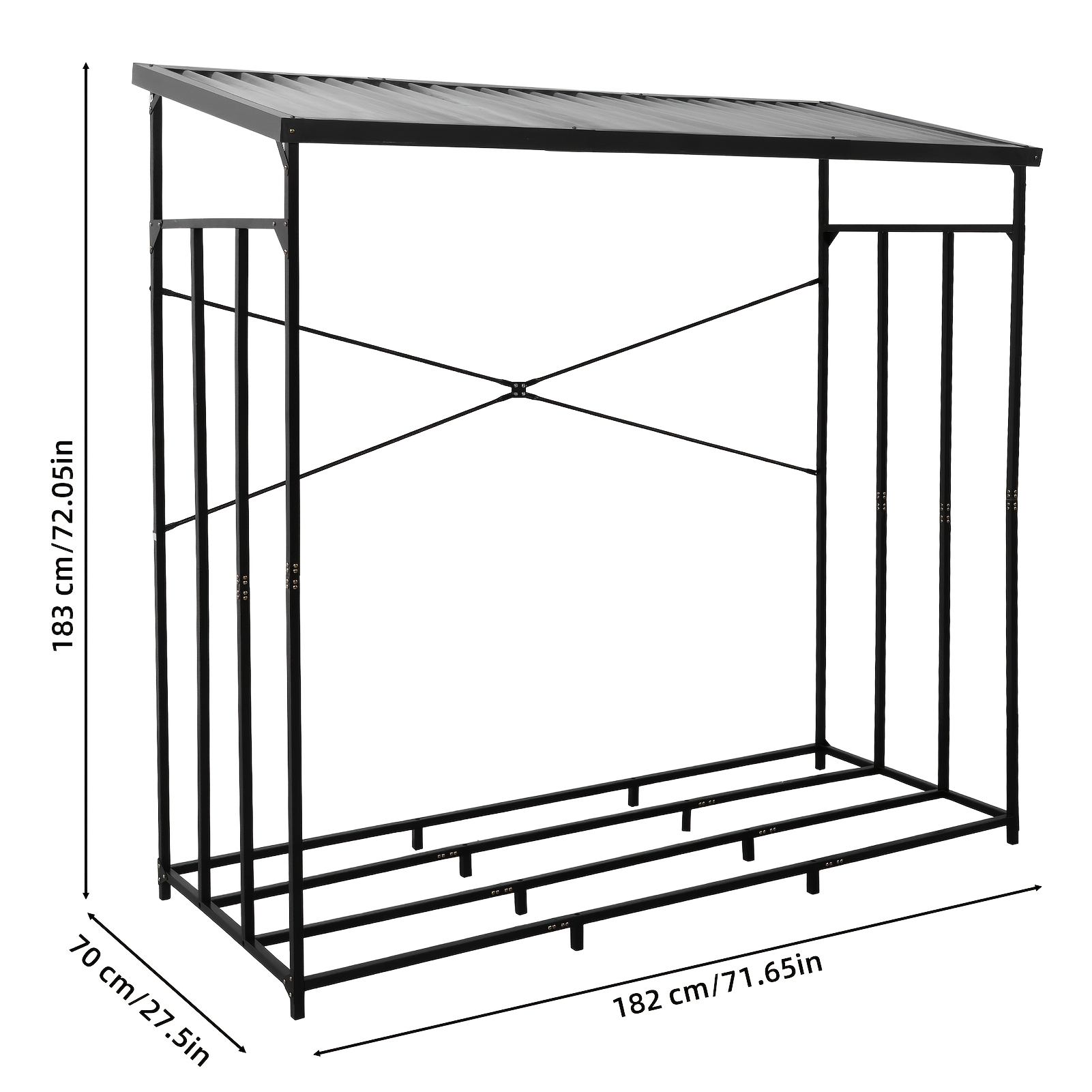 182 X 70 X 183cm Firewood Rack Outdoor With Cover, Heavy Duty Metal Fire Wood Storage Rack For Indoor Outdoor, Log Holder Stand For Fireplace