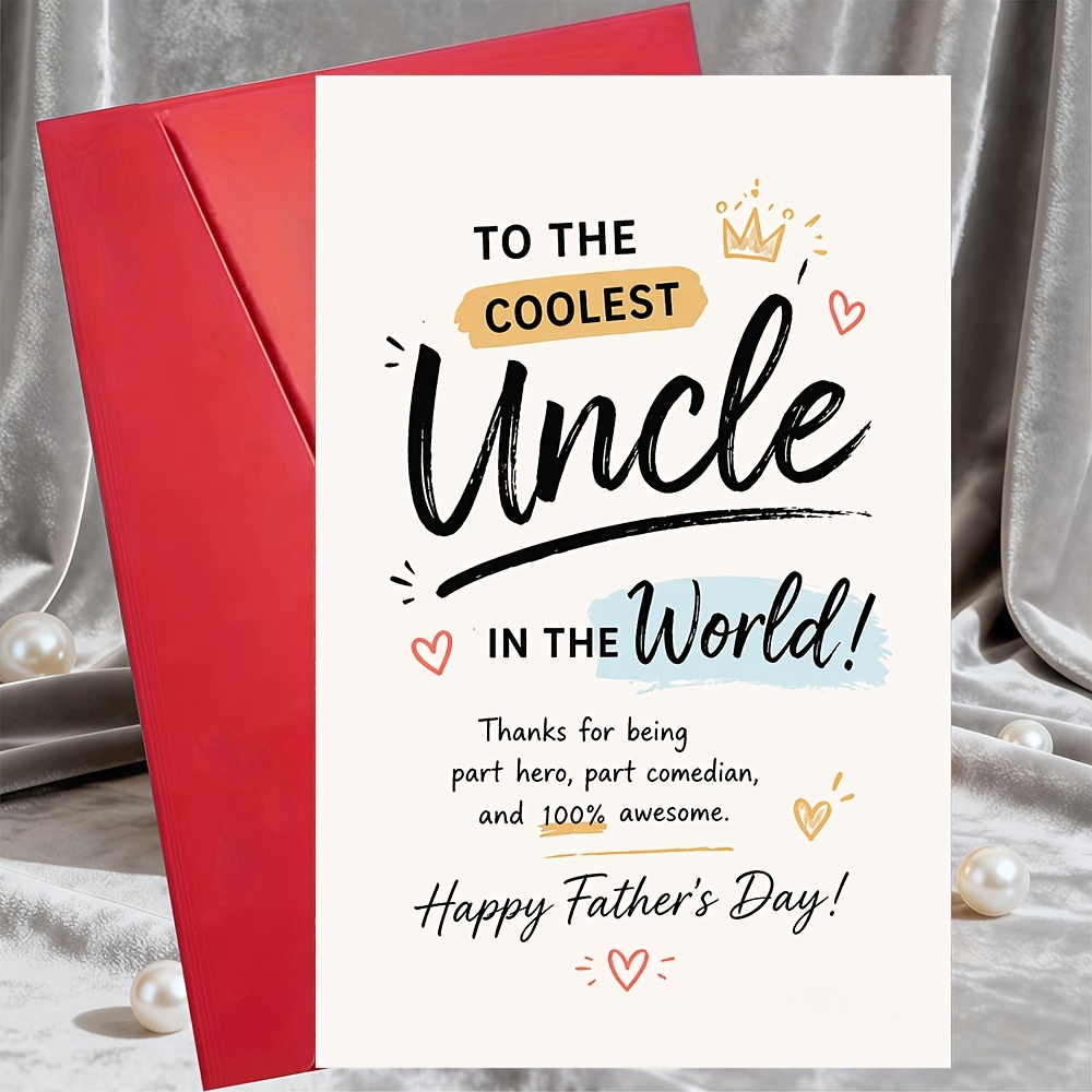 TEMU 1 Greeting Card And 1 Envelope Coolest Uncle Father's Day Card Funny Thank You Greeting Card For Uncle From Niece Or Nephew Gift For