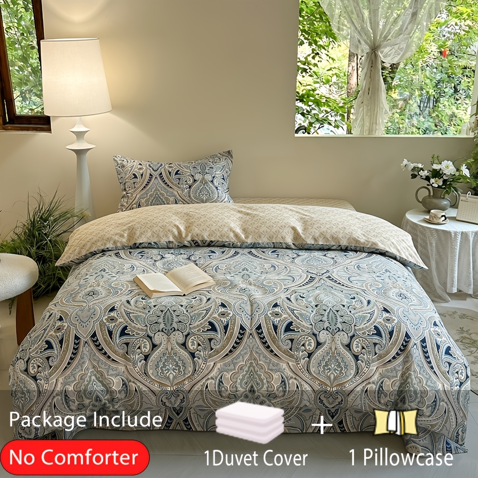 Image of 2/3pcs Soft Boho 100% Cotton Duvet Cover Set (1 X Duvet Cover And Pillowcases, Without Pillow Core Or Quilt Filler), Soft Comfortable For With Zipper Closure, For Bedroom