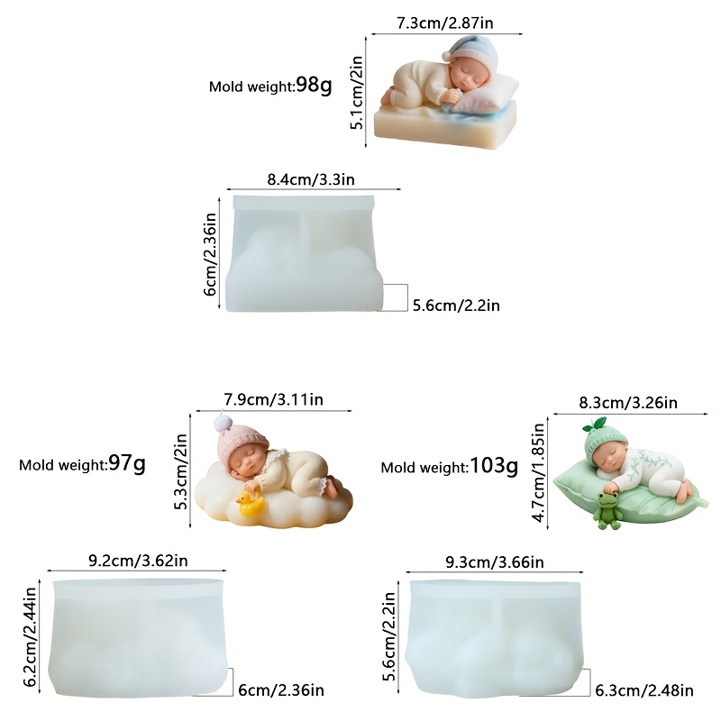 TEMU 3pcs High-quality Silicone Molds, Designed For Baby's Sleep - Suitable For Making Candles And Resin Products, Presenting Baby Patterns With