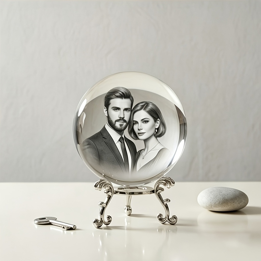 TEMU 1pc 2d Carved Photo Decorative Crystal Glass Ball, Supports , Family, Lovers, Pets Photos, Father's Day, Graduation Gift, Daily Home Decoration