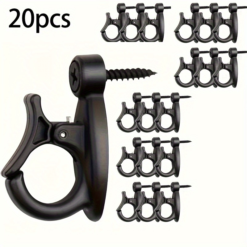 TEMU 10/20pcs Black Plastic Light Hooks - Screwed, Lockable, Suitable For String Lights And Wind Chimes - Wall Hanging Accessory