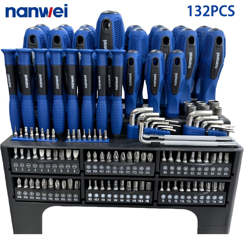 NANWEI 100/126/132-delni magnetnih izvijačev s stojalom za shranjevanje, SAE & metrični ključi, precizni izvijači, magnetizator/demagnetizato