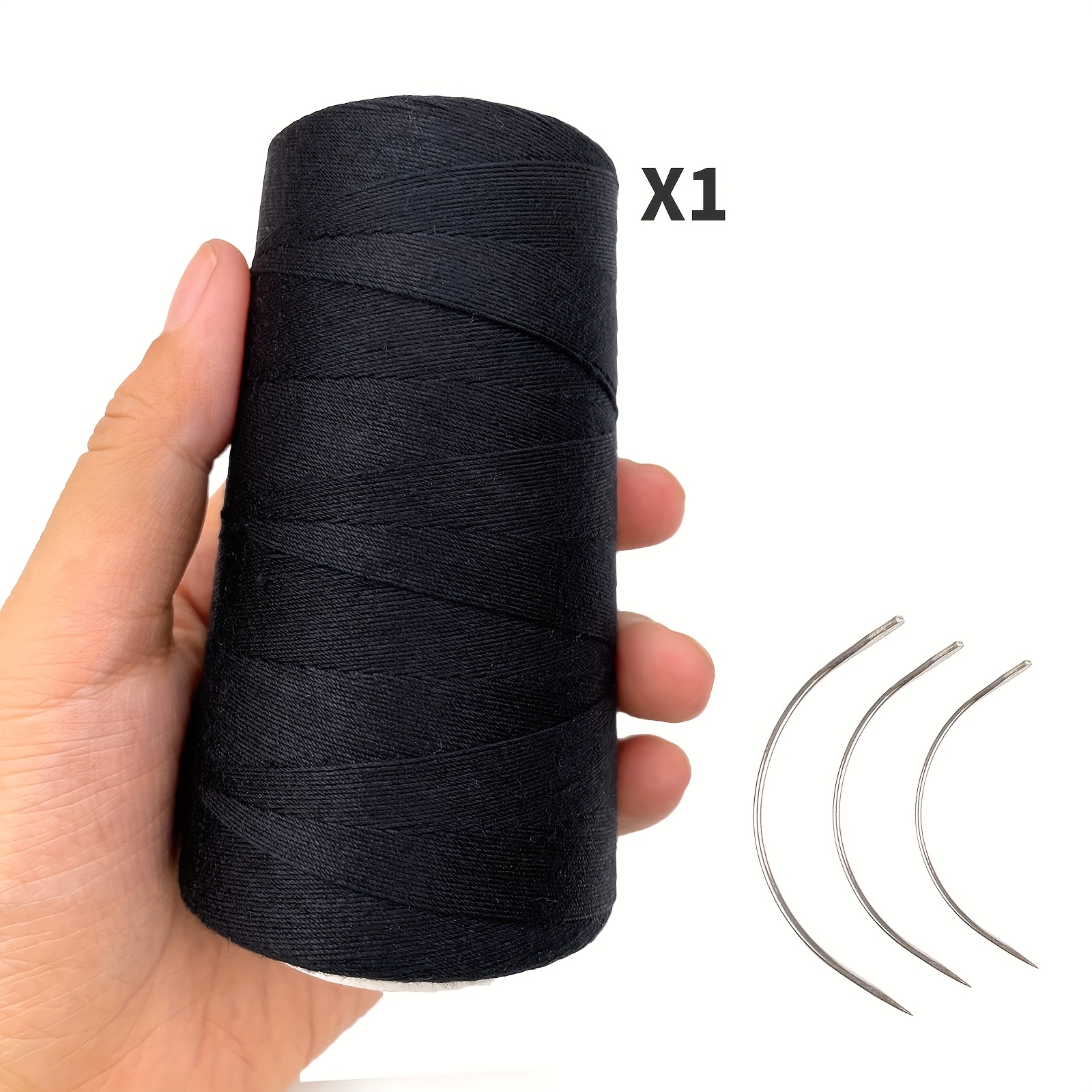 Image of 1pc/2pcs Black Wig Sewing Thread, Thick Polyester Hair Weaving Thread, With 3 Curved Needles For Hair, Extensions Wig Making Professional Hair Tools For Women Craft