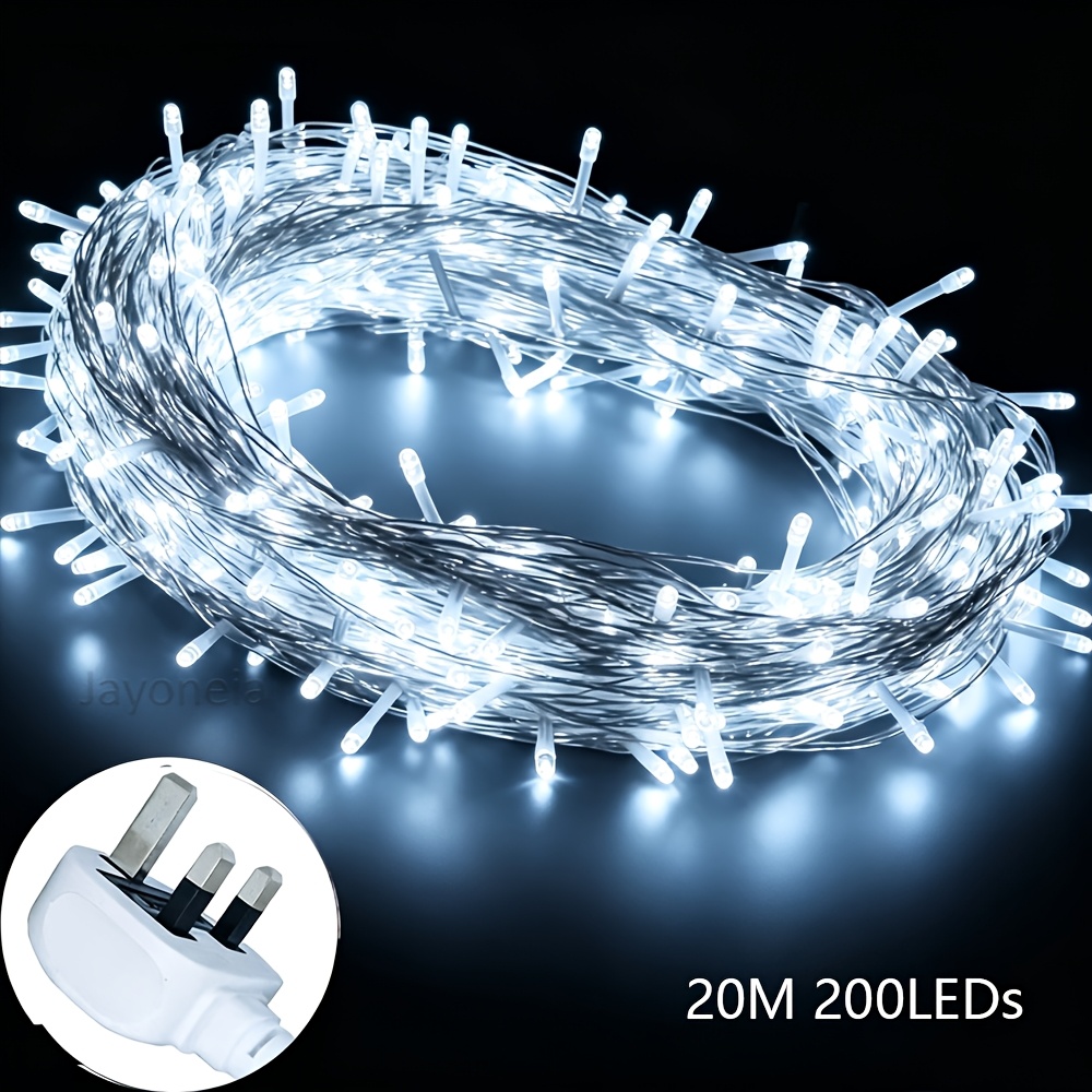 TEMU Fairy Lights, 20m 200leds Christmas Decor Led Lamp With 8 , For Outdoor Indoor Window Wedding Garden Xmas Tree Halloween Decorations, Uk Plug,