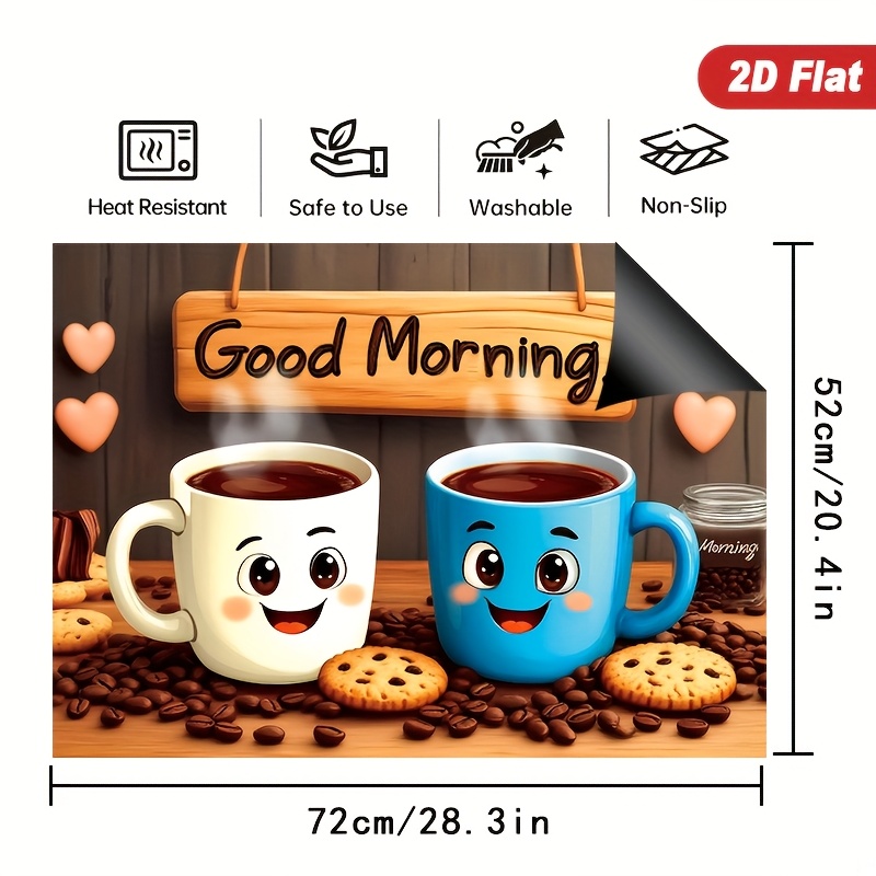 TEMU 1pc 2d Coffee Cups Smiling Stove Protection Mat, 72×52cm. Suitable For Stove Induction And Ceramic Stoves To Prevent Scratches. Multifunctional