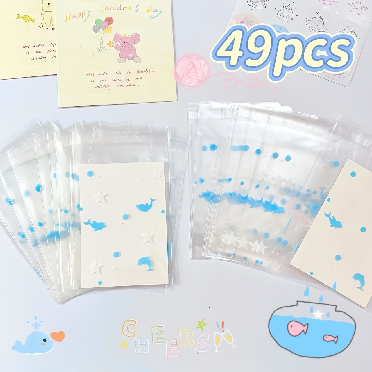 TEMU 49pcs Cute Polka Dot Plastic Bag High-end Bag Opp Bag Self-adhesive Bag Self-sealing Bag Cartoon Printed Packaging Bag Distribution Bag Small