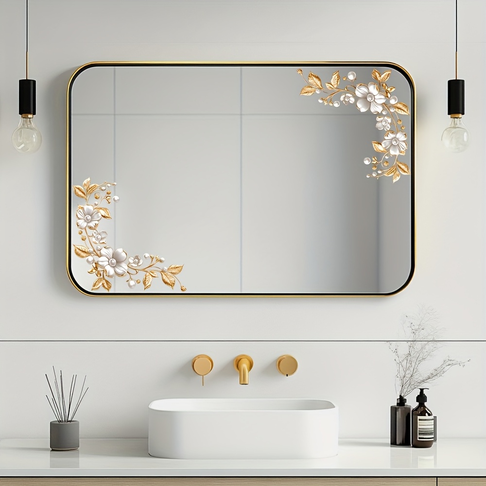 E-shop Goldener Blumen-Glassticker, Badezimmer-Glas-Spiegelsticker zur Dekoration – für eine festliche Atmosphäre