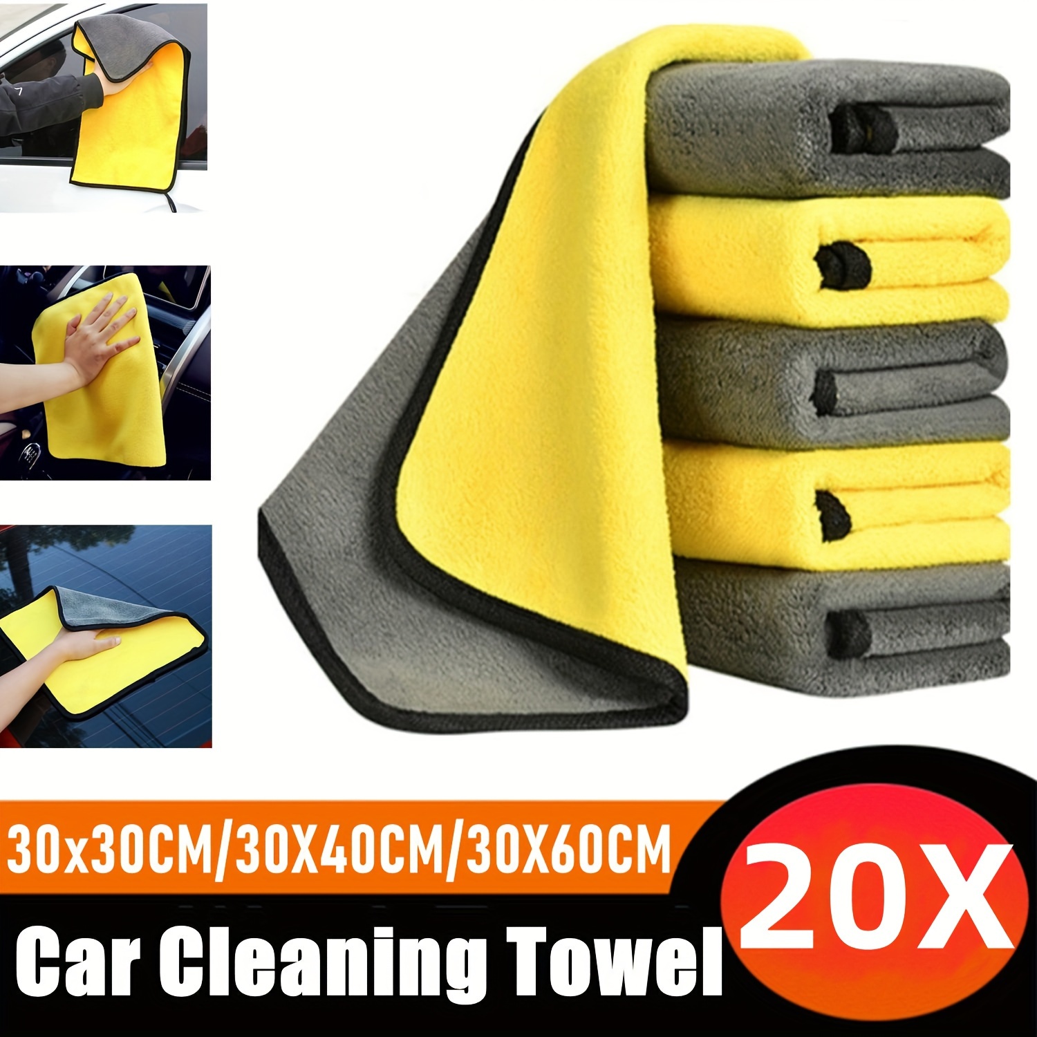 

20- Microfiber Cleaning Towels - Dual-sided, Car Wash & Detailing For Home &