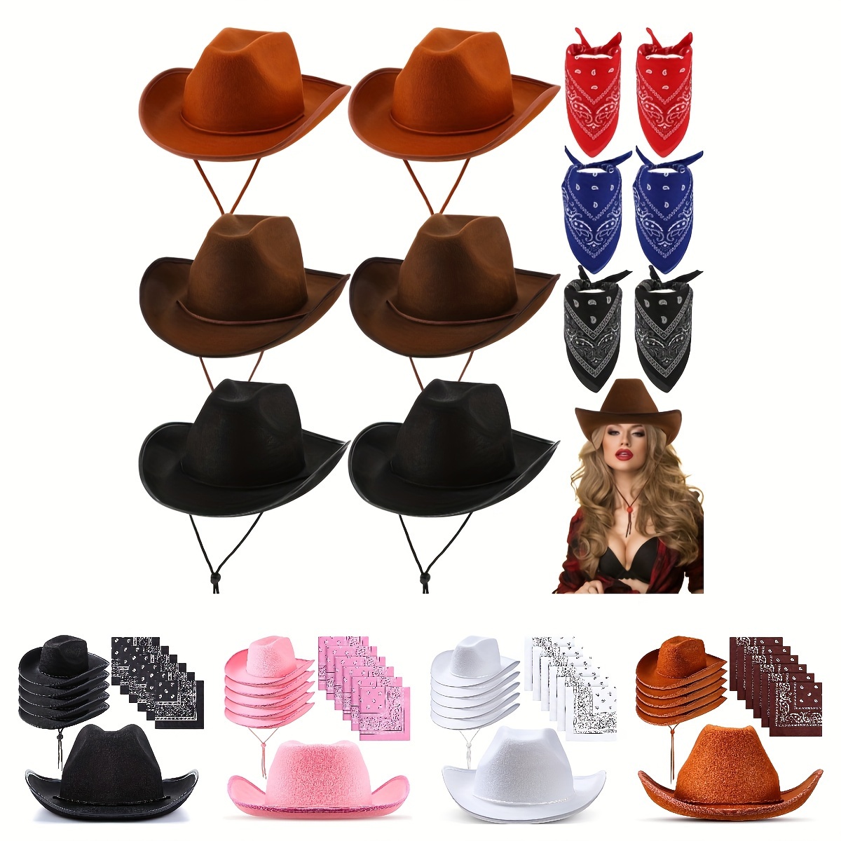 6789 18 Pcs Western Cowboy Plastic Hat Set Include 6 Hats Paisley Bandanas Amazon.com: Newcotte 18 Pcs Western Cowboy Hat Set Include 6  main image 3