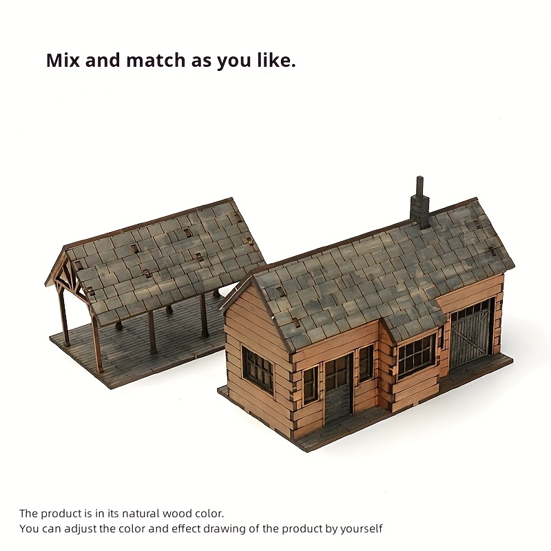 1/72 Town Station Building Scene Wooden Assembly Model