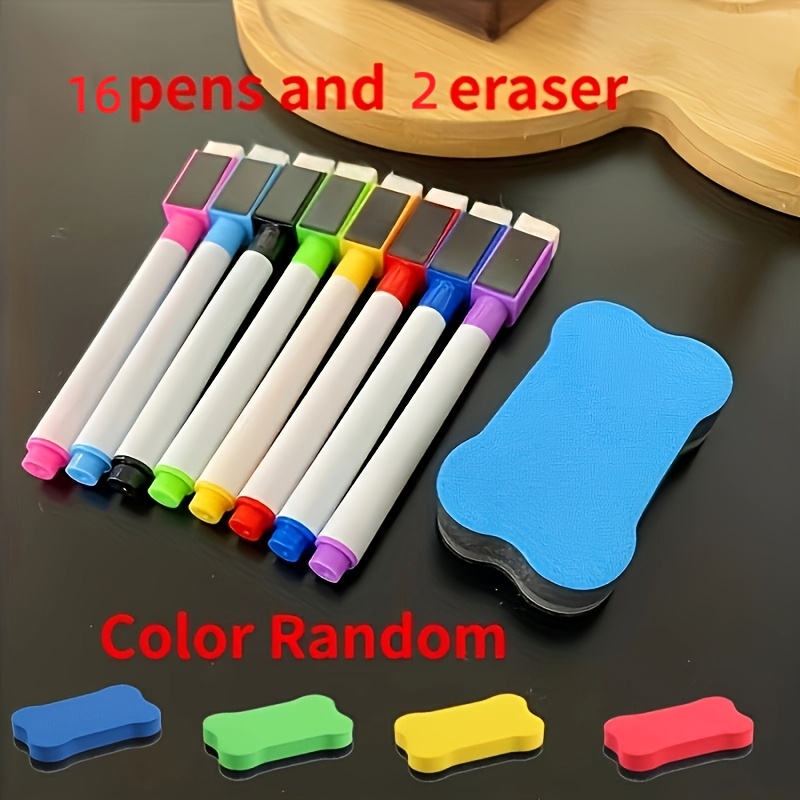TEMU 18pcs Whiteboard Pen Set, 16pcs Non-marking Erasable Whiteboard Pens 2pcs Whiteboards-color Random Combination, Including Easy-erase Board