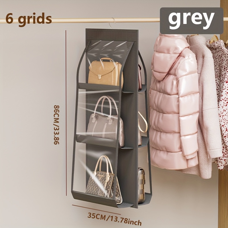 Dual-sided Hanging Storage Organizer For Handbags – Dustproof, Foldable Fabric Bag Holder With Transparent Pockets For Home And Bedroom Organization, Hanging Shelve