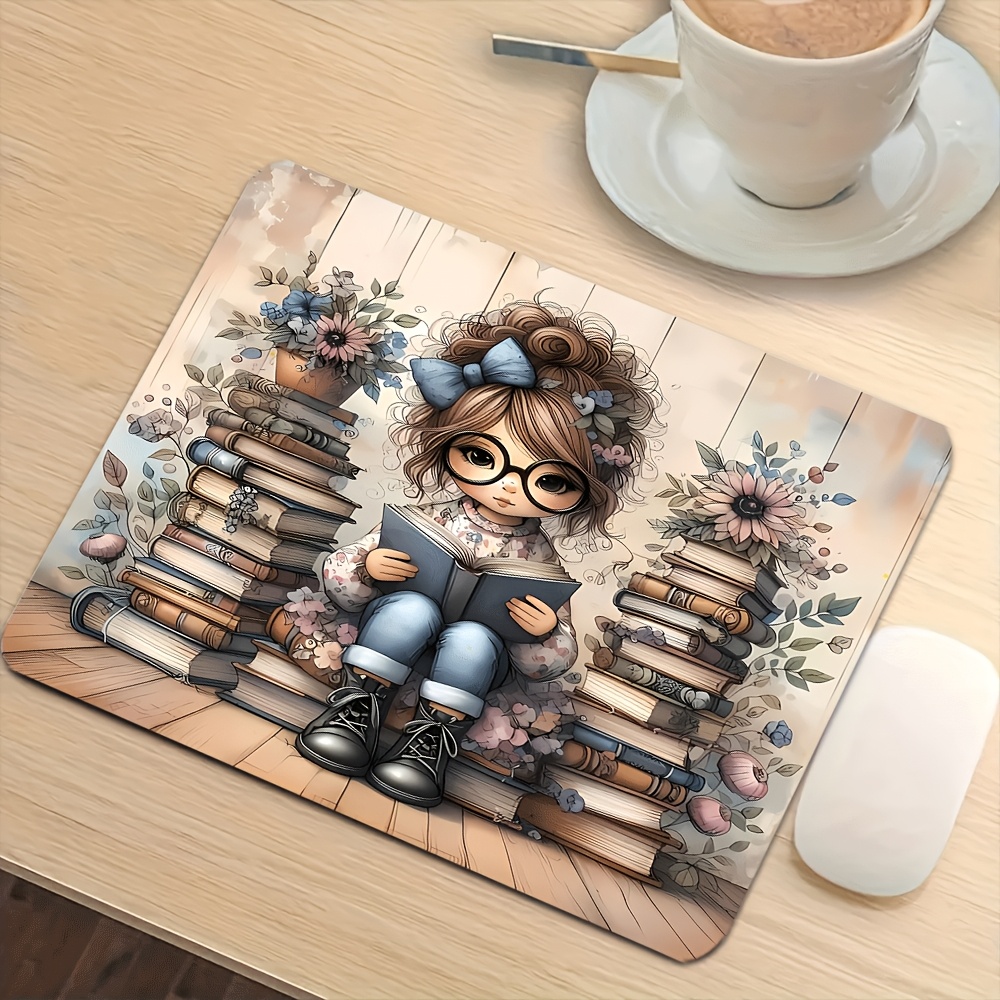 TEMU 1pc Alfombrilla de Ratón con Diseño de Pila de Libros - Estilo Anime para Escritorio con Estantería y Diseño de Amante de los Libros, Colores