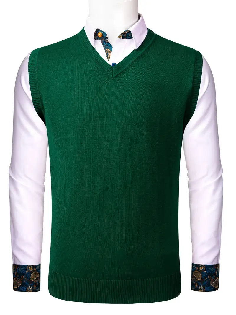 mens relaxed v neck knit jumper plain color elastic material