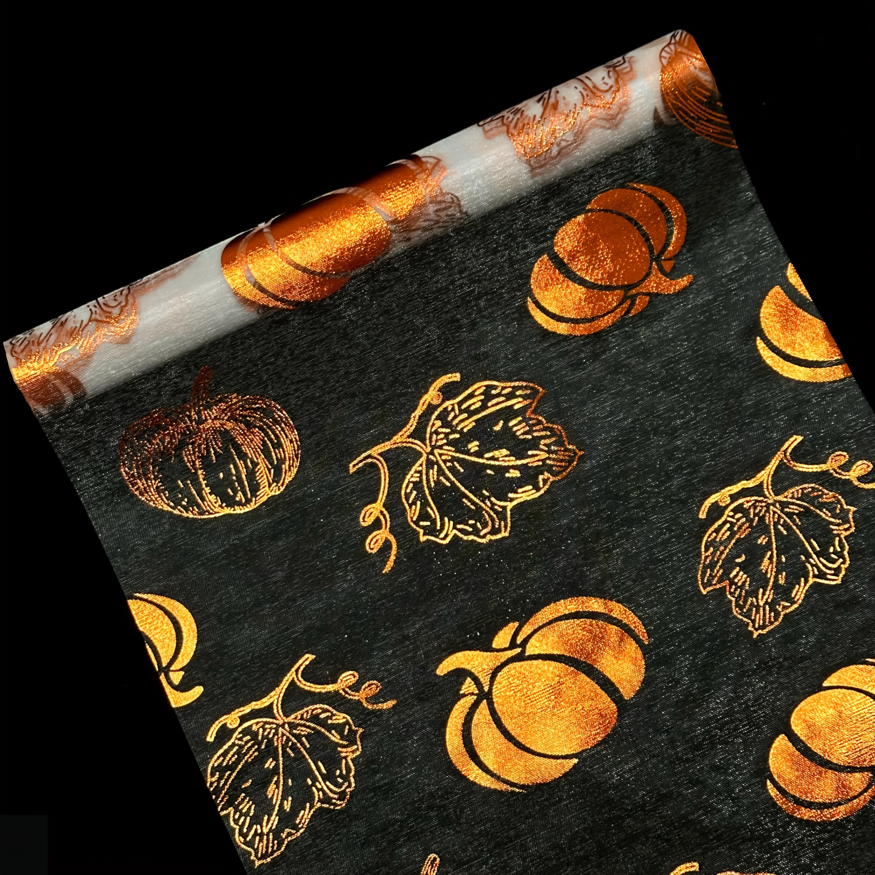 TEMU 1 Rolle Kürbis Goldfolie Tischläufer - Polyester Rechteckiges Oranges Kürbismuster - Herbstthema Dekor - Geeignet für Erntedankfest, Halloween,
