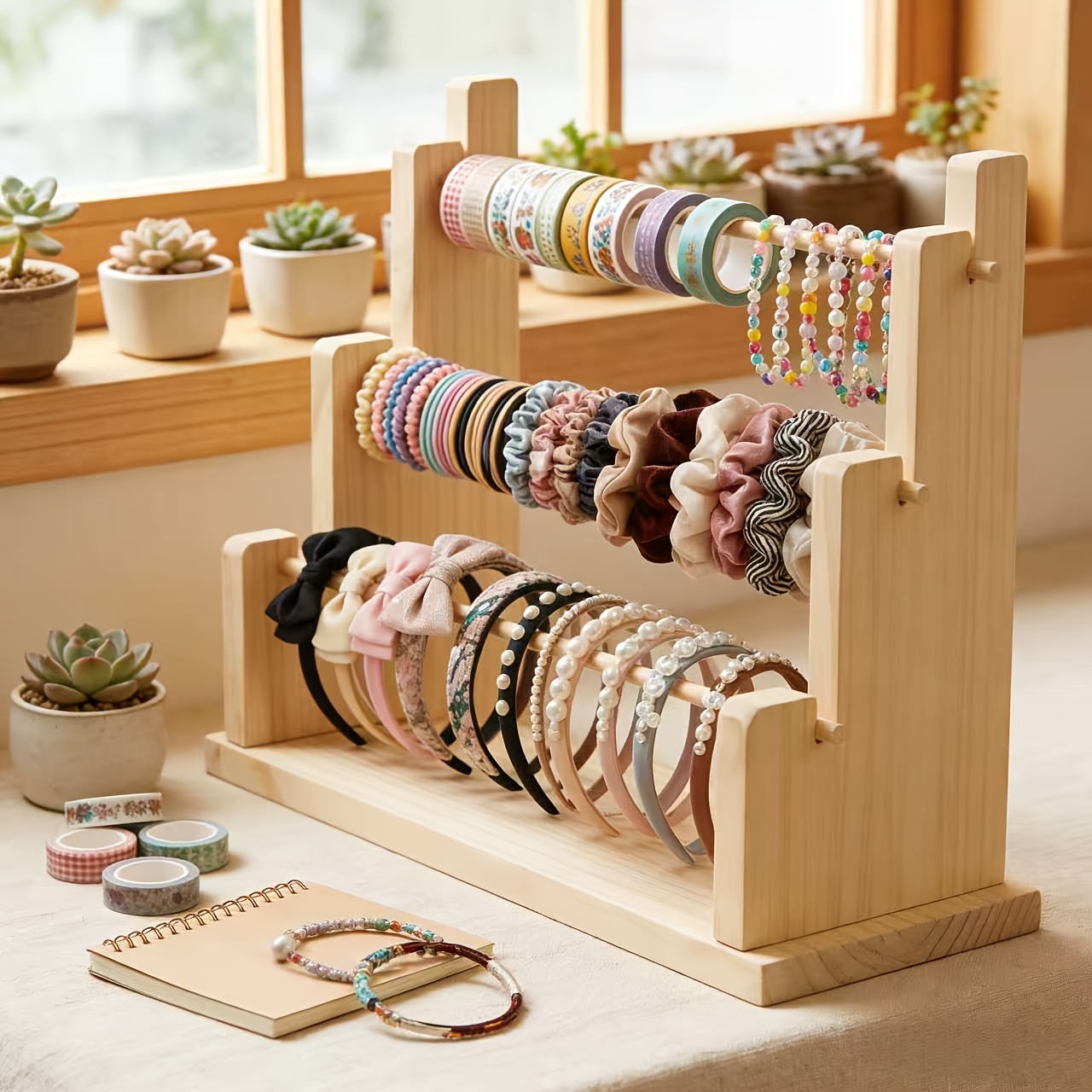 multi layer jewelry display stand large capacity beaded storage rack 3 tier 5 tier trapezoidal bracelet necklace and anklet display rack suitable for hair clips hair ties headbands accessory organizer desktop counter vanity display stand