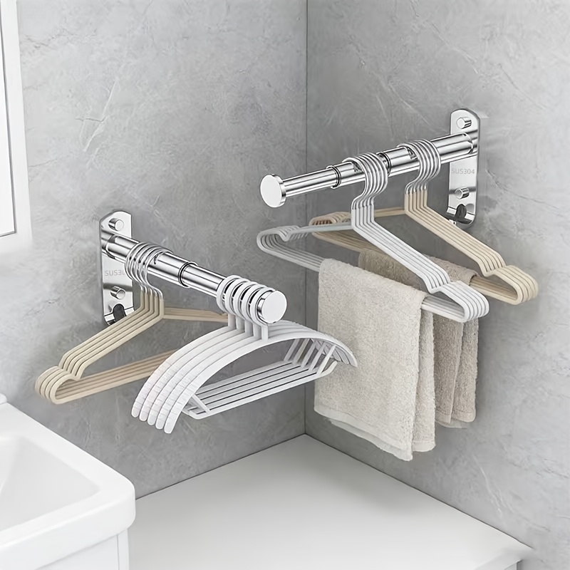 TEMU 2-pack Retractable Adjustable Clothes Hangers, Clothes Hanger Storage Rod, 19-29.6cm/7.48-11.65in, Bath Towel Hanger, Towel Hanger, Wall-mounted