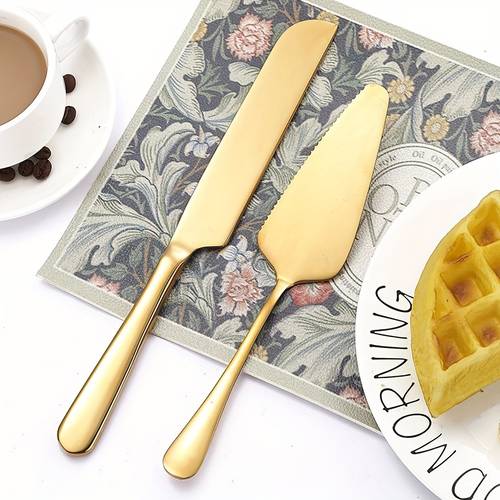 2pcs stainless steel cake knife and spatula set elegant pizza cutter and pastry baking tool for weddings birthdays and special occasions durable easy to clean pizza additions