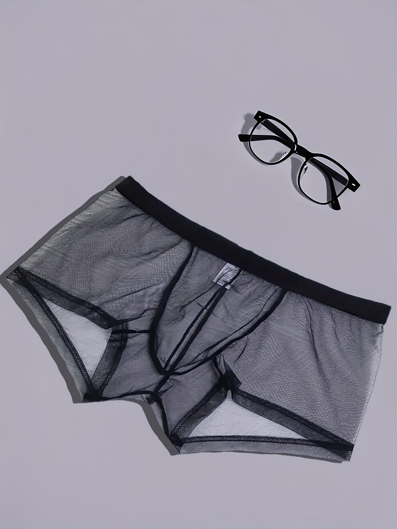 1 Pack Men'S Sheer Mesh Boxer Briefs - Soft, Breathable, Quick-Dry Underwear with Elastic Waistband, Sexy Transparent Design for Casual Wear & Exercise (White & Black), Comfortable Underwear, Sports Underwear, Minimalist Underwear, Medium Elasticity Fabric