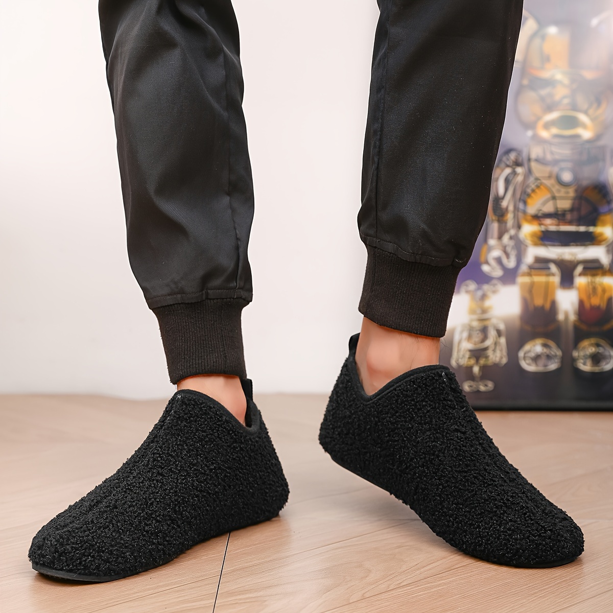 

Men's Classic Slip On Indoor Fuzzy Slippers, Comfy Non Slip Casual Warm Plush Lining Rubber Sole Home Shoes, Men's Winter Footwear