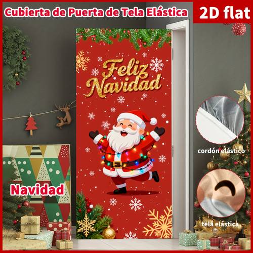 artikel foto 2d plat, navidad elastische stof deurhoes, feestbanners voor spaanse kerstvieringen. 79x36 inch deurhoes geschikt voor kerstdecoraties en huisdecoraties, 2d plat