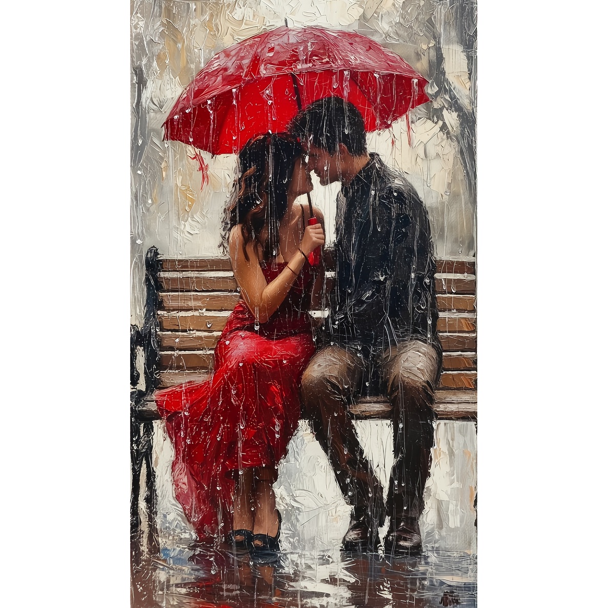 

1 Kit de Peinture Diamant 5D Couple sous Parapluie Rouge pour la Saint-Valentin - Ensemble d'Art sur Toile à Rond Complet DIY pour Adultes, Décoration Murale Cadre avec Outils