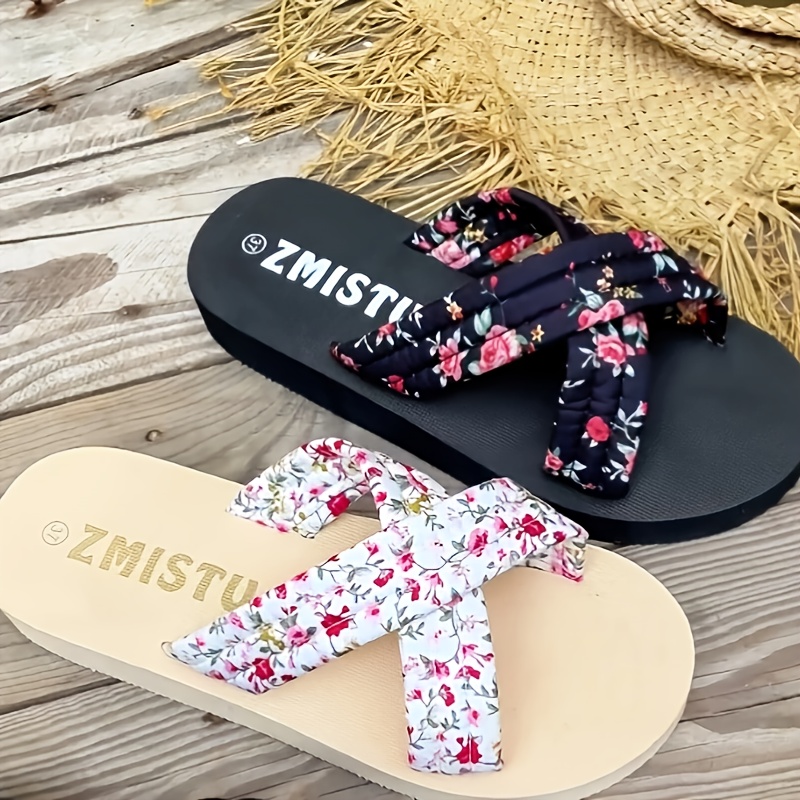 retro thick-soled woven cross slippers bohemian summer beach