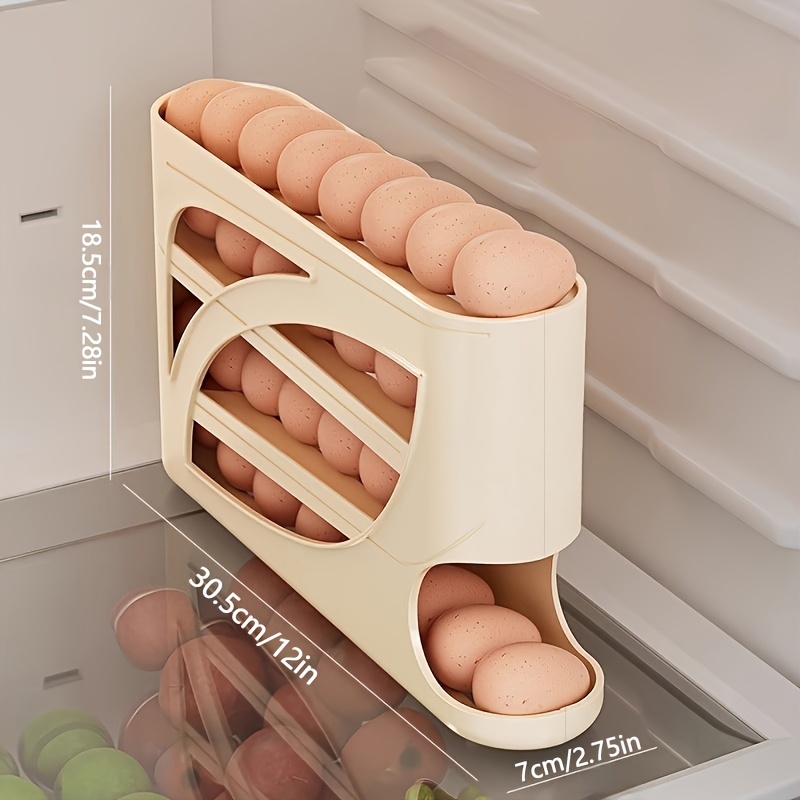Présentoir à œufs roulant à 4 niveaux - Conception de porte latérale peu encombrante, peut contenir 30 œufs, surface lisse et brillante, poignée pratique | Convient pour le rangement dans la cuisine et le réfrigérateur | Ajouts de cuisine modernes | Matériau plastique durable