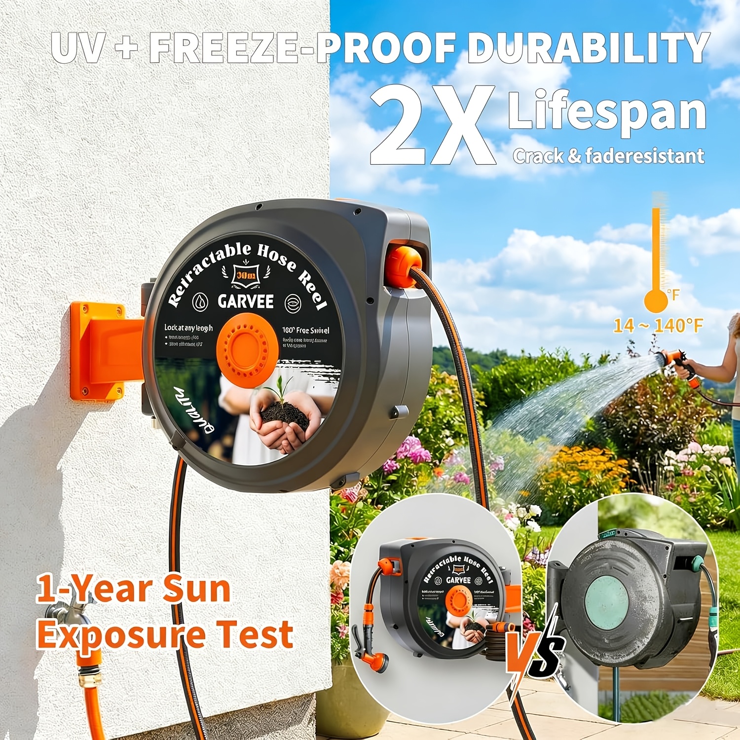 Wall-mounted Automatic Garden Hose Reel 20m, Retractable Hose Reel With Reinforced Metal Shaft, Slow And , Anti-leak, , Uv Resistant For Garden