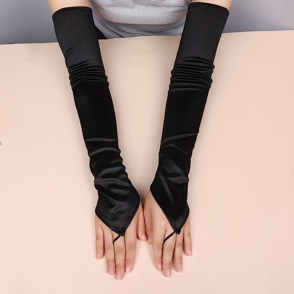 TEMU Women's Long Satin Gloves For Masquerade, Bridal Arm Sleeves For With Open Fingers