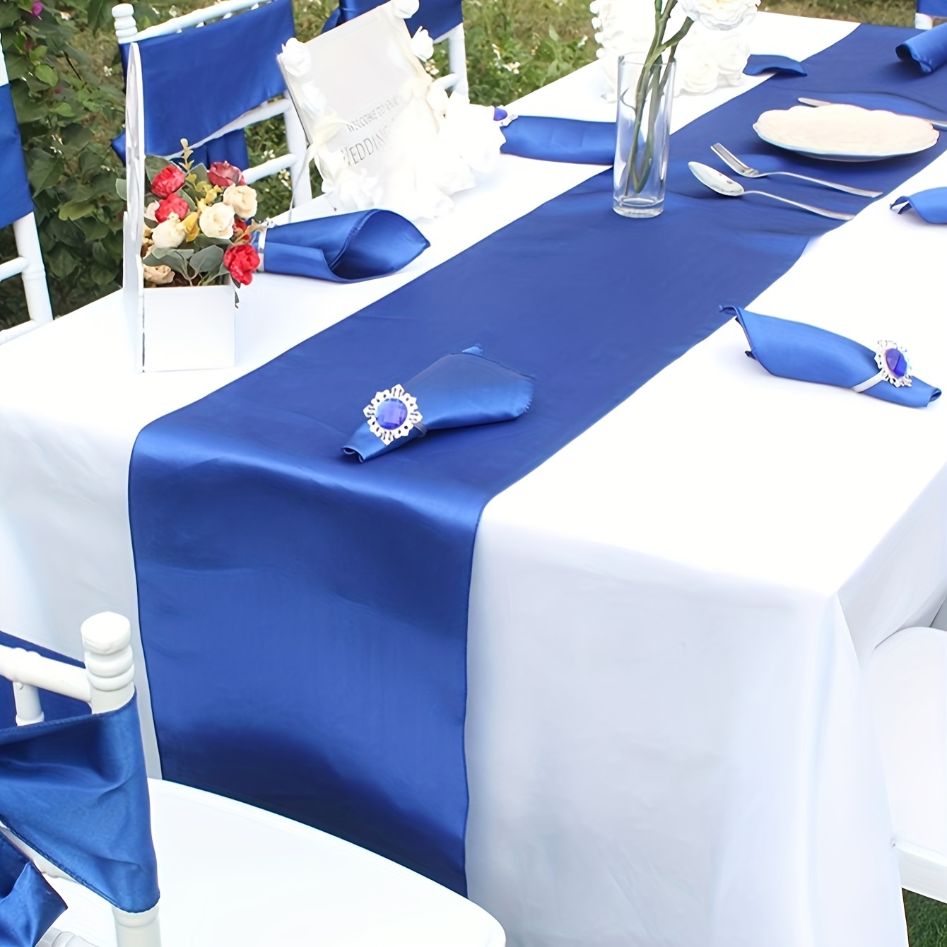 

Elegant Blue Polyester Table Runner - 11"x108" | Graduation & Parties | , Woven Design