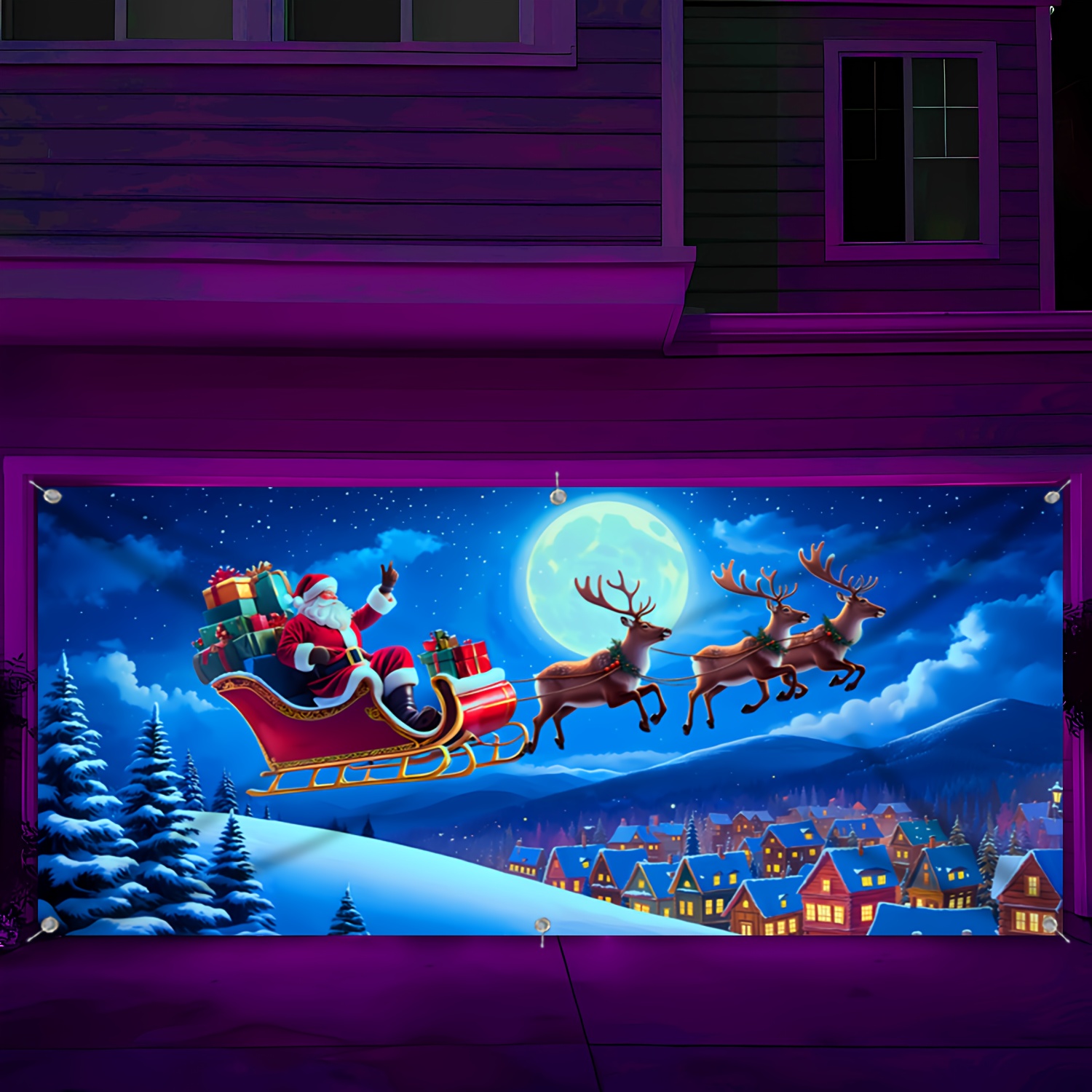 TEMU 1pc Santa Claus, Mount Elk, Moon Uv Black Light Large Size Landscape Photo Background Wall Hanging, Outdoor Decor Tapestry, Party Decor, Festive