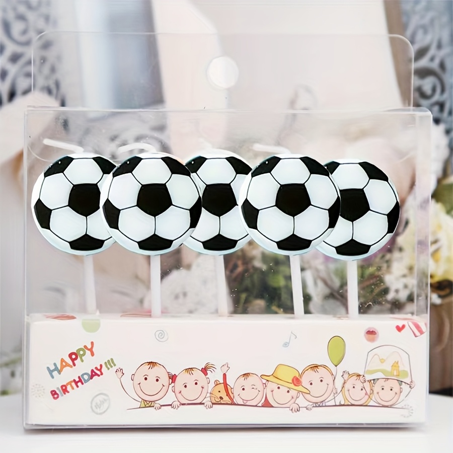 TEMU 5pcs Creative Black White Soccer Themed Cake Toppers, Sports Ball Pattern Cake Decorative Picks, Sporty Baking Ornaments For Men Birthday Party,