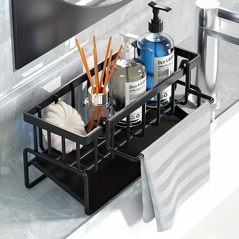 1pc Forging Iron Sink Caddy, Sponge Storage Basket With Auto Drain Tray,  Sponge, Dish Soap, Cleaning Towel And Scrubber Storage And Organizer Basket