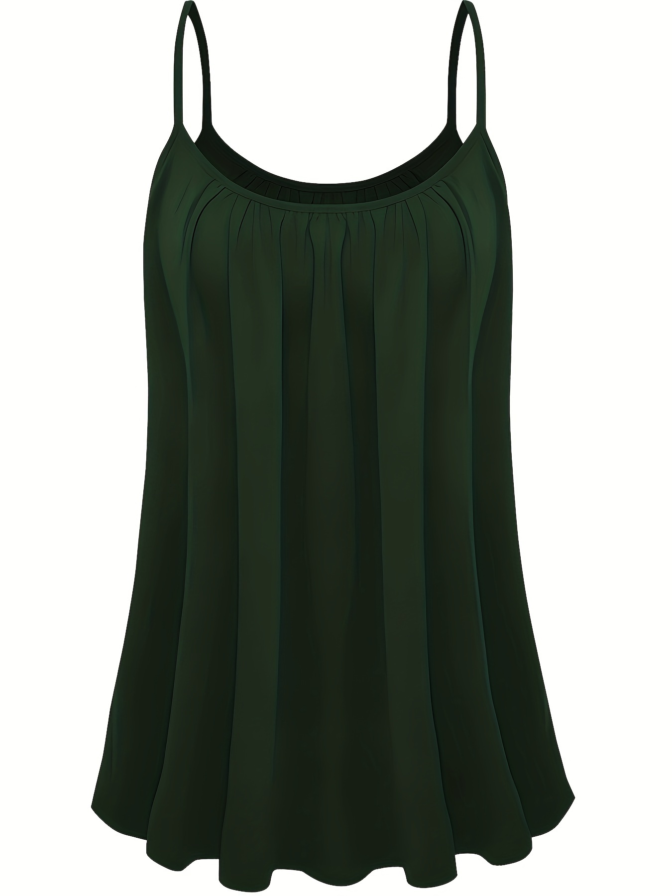 Plus Size Solid Ruched Cami Top, Casual Crew Neck Sleeveless Top For Summer, Women's Plus Size Clothing