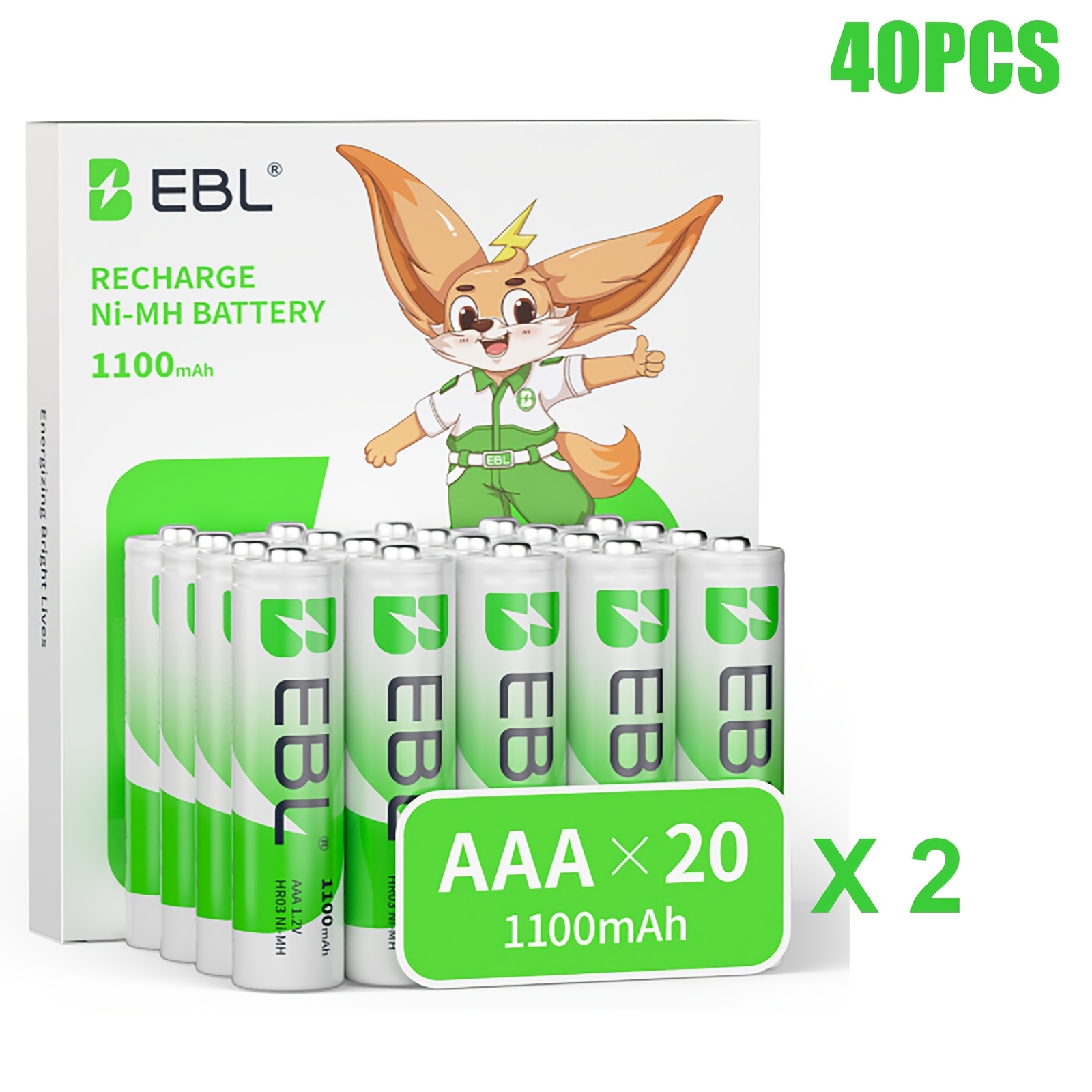 Image of 20/40pcs Ebl Rechargeable Batteries, Aaa 1100mah High Capacity Ni-mh Rechargeable Batteries