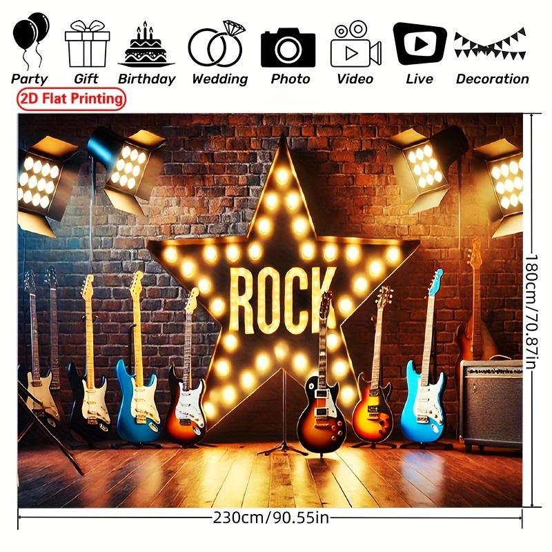 TEMU 1 pièce Bannière Plate 2D Thème Studio de Musique Rock Star Vibrant - Toile en Polyester pour Décoration Photo et Fête, Idéal pour Anniversaire