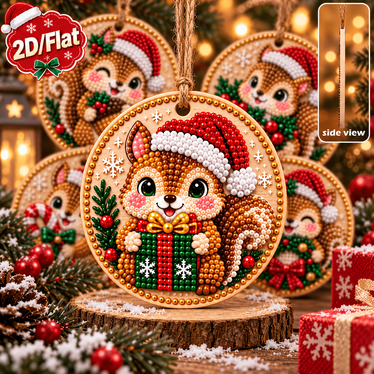 TEMU Set da 6 pezzi di ornamenti natalizi da appendere in legno a forma di 2D , decorazioni per albero di Natale in stile con di iuta, decorazione